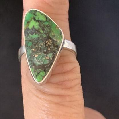 Navajo Green Mojave Turquoise Ring | Sterling Silver | Sz 7 | Authentic Native American Handmade | 14043