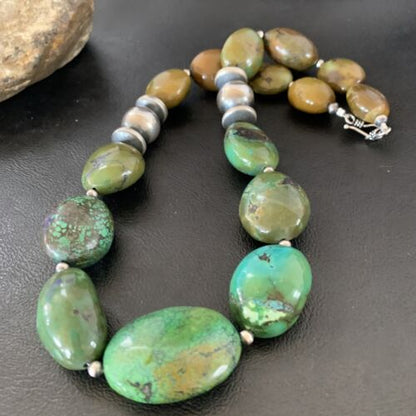 Navajo Chunky Spiderweb Green Turquoise Necklace | Sterling Silver | 20" | Authentic Native American Handmade | 11763 - Masha USA
