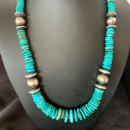 Navajo Blue Turquoise Sterling Silver Graduated Necklace | Authentic Native American | 20" | 13397