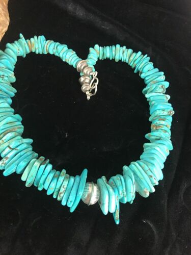 Navajo Pearls Sterling Silver Turquoise Nugget Necklace | Authentic Native American | 20" | Graduated