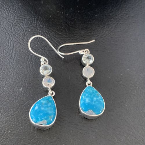 Navajo Blue Kingman Turquoise Earrings | Sterling Silver | Authentic Native American Handmade | 12033
