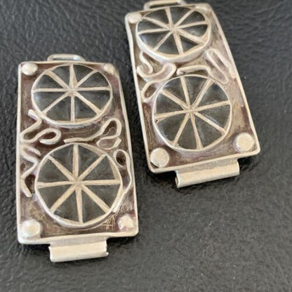 Authentic Native American Navajo Sterling Silver Watch Tips | Vintage Old Pawn Wagon Wheel Design | 12932