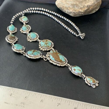 Navajo Blue Turquoise #8 Lariat Necklace | Sterling Silver | Native American Handmade | 10759