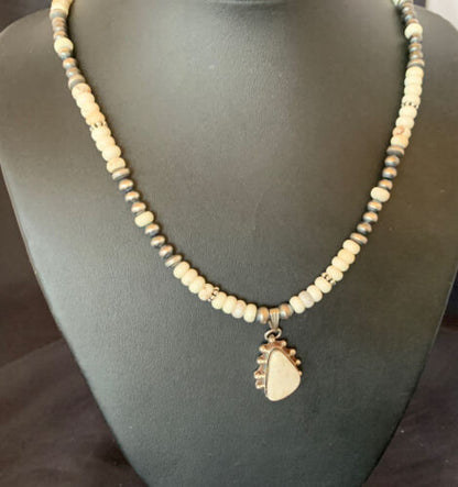 Navajo White Buffalo Turquoise Pendant Set | Sterling Silver | Authentic Native American Handmade | 12240
