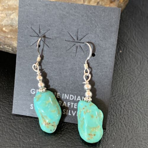 Navajo Turquoise Bead Nugget Earrings | Sterling Silver Pearls | 1" | Authentic Native American Handmade | 12896