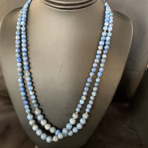 Native American Denim Lapis 2S Sterling Silver Bead 21" Necklace 2028