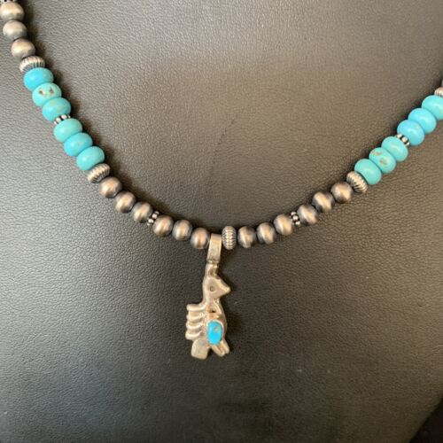 Navajo Blue Turquoise Inlay Pendant Necklace | Sterling Silver | Native American Handmade | 13837