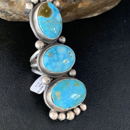 Navajo Blue Kingman Turquoise Multi-Stone Ring | Authentic Native American Sterling Silver | Sz 5.5 | 14063