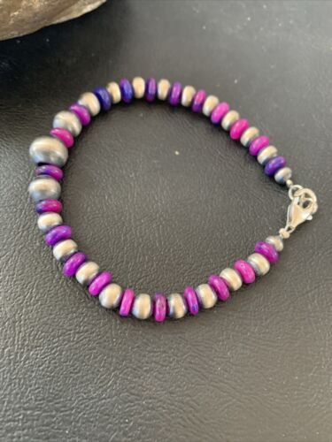 Navajo Purple Stabilized Sugilite Bead Bracelet | Sterling Silver | 8" | Authentic Native American Handmade | 01966