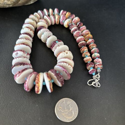 Navajo Purple Spiny Oyster & Blue Turquoise Necklace | Sterling Silver | 22" | Authentic Native American | 14726