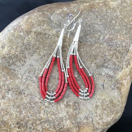 Liquid Silver Heishi Dangle Earrings | Apple Sponge Coral | Sterling Silver | 2.25" | 1981