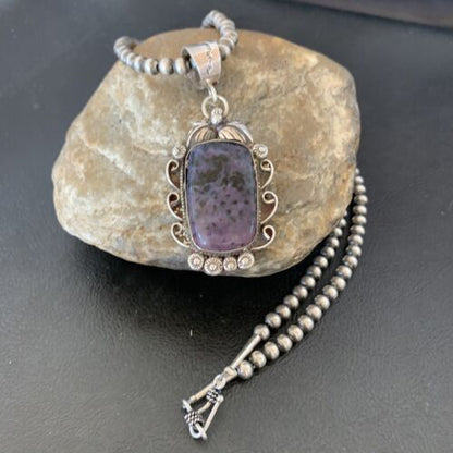 Navajo Pearls Purple Sugilite Necklace Pendant | Sterling Silver | Authentic Native American Handmade | 10912