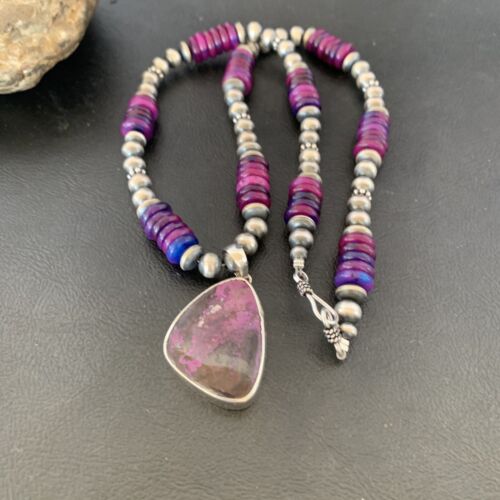 Navajo Purple Sugilite Pendant with Pearls | Sterling Silver Necklace | Authentic Native American Handmade | 4832