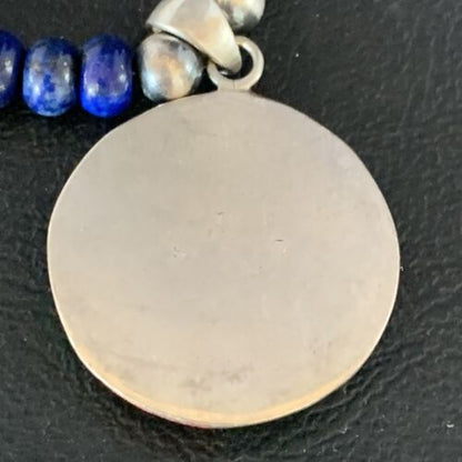 Authentic Native American Navajo Necklace | Sterling Silver with Turquoise, Lapis & Opal Pendant | 13981