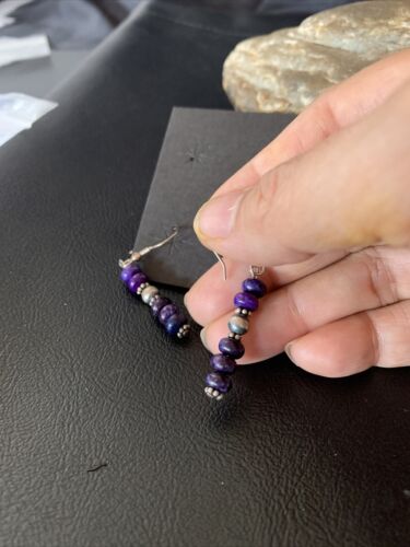 Navajo Purple Sugilite Dangle Bead Earrings | Sterling Silver | 1" | Authentic Native American Handmade | 13066