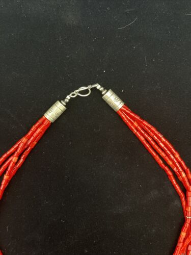 Native American Red Stabilized Coral Tubes Necklace | Sterling Silver | 18" | 1749