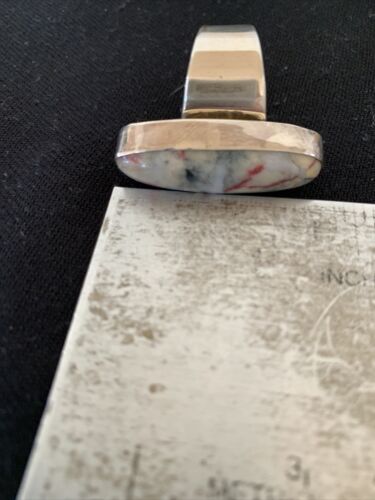 Navajo Men's White Black Cinnabrite Ring | Sterling Silver | Sz 7.5 | Authentic Native American Handmade | 1554