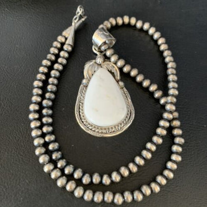 Men's Women's White Buffalo Turquoise Pendant | Sterling Silver Necklace | Native American Handmade | 14197 - Masha USA
