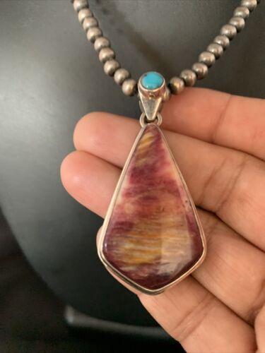 Navajo Purple Spiny Oyster Turquoise Pendant Necklace | Sterling Silver | Multi-Stone | 13789