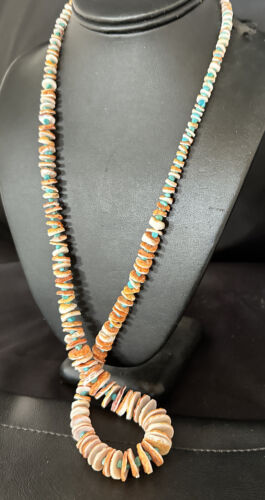 Navajo Sterling Silver Blue Turquoise & Spiny Oyster Graduated Necklace | Authentic Native American | 28" | 14729