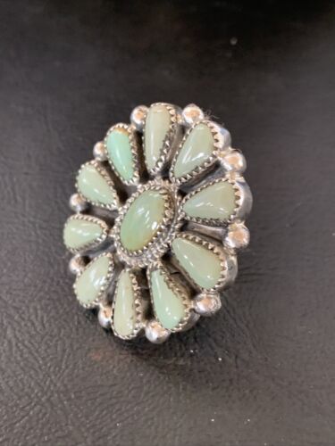 Navajo Green Turquoise Cluster Ring | Authentic Native American Sterling Silver | Multi-Stone | Sz 7.5 | 12190