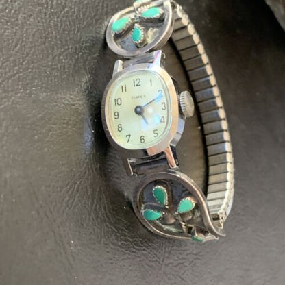 Authentic Navajo Sterling Silver Watch Tips | Old Pawn Blue Turquoise Band | Native American Jewelry | 1636