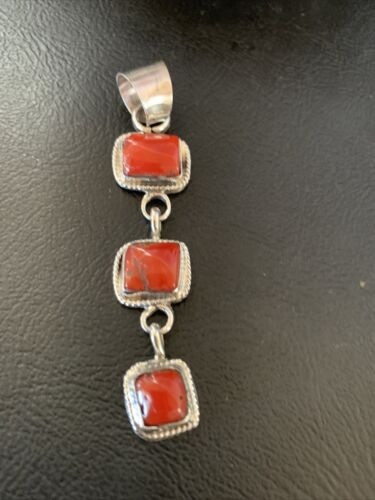 Navajo Red Coral Multi-Stone Pendant Necklace | Authentic Native American Sterling Silver | Multi-Stone | 13242 - Masha USA