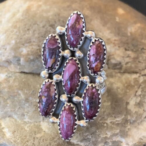 USA Women's Navajo Purple Spiny Oyster Cluster Ring Sterling Silver S6 11555