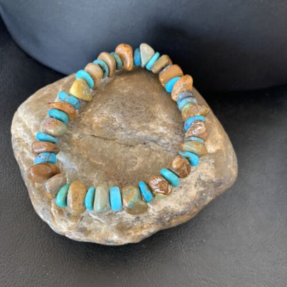 Men's Women's Stretch Bracelet | Blue Green Turquoise Stone | 7" | Authentic Native American Handmade | 11826