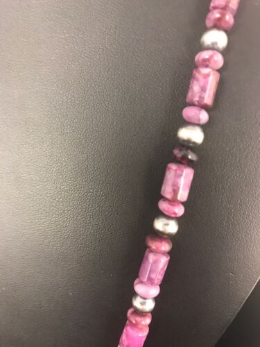 Natural Purple Sugilite Bead Sterling Silver Necklace | Southwestern Navajo | 22" | 1303