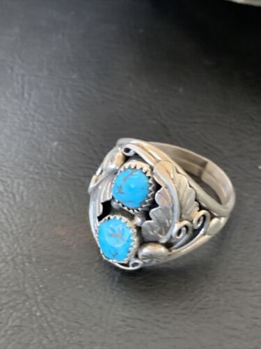 Navajo Blue Kingman Turquoise Feather Ring | Authentic Native American Sterling Silver | Multi-Stone | Sz 12 | 12225