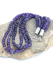 Native American Navajo 3-Strand Amethyst Necklace | Sterling Silver | 19" | 1328