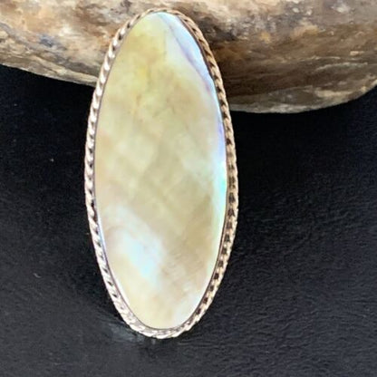 Native American Green Mother of Pearl Inlay Ring | Navajo Sterling Silver | Sz 7 | 12938 - Masha USA