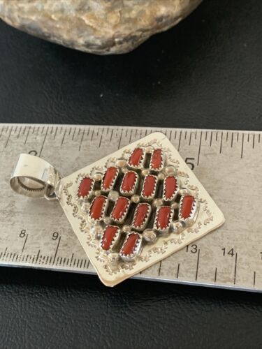 Navajo Red Coral and Multi-Stone Cluster Pendant | Authentic Native American Sterling Silver | 2" | 2101