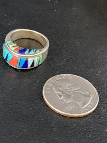 Multi-Color Navajo Sterling Silver Turquoise Spiny Oyster Inlay Ring Sz 6 | Handmade | 14169