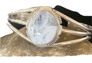 Navajo White Buffalo Turquoise Cuff Bracelet | Sterling Silver | Authentic Native American Handmade | 1390