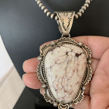 Navajo Wild Horse Turquoise Pendant Necklace | Sterling Silver | Authentic Native American Handmade | 1933