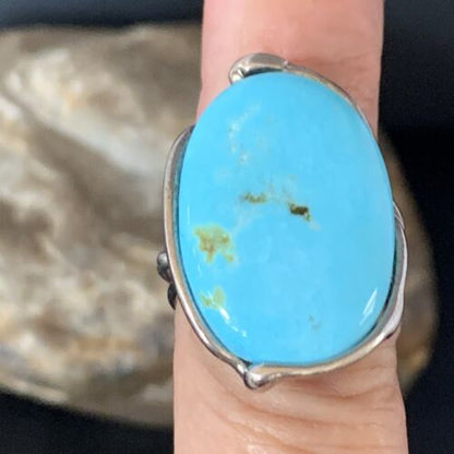 Navajo Blue Kingman Turquoise Ring | Sterling Silver Adjustable Wire | Sz 8 | 13543