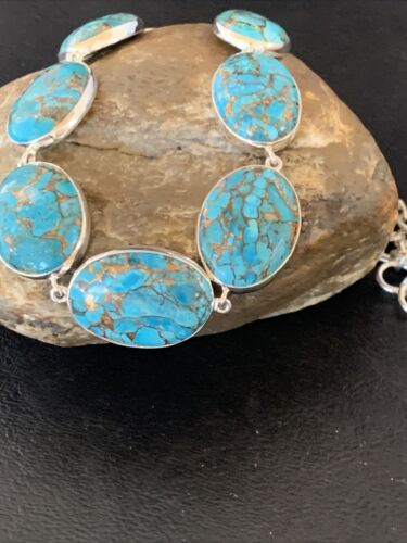 Navajo Blue Mojave Turquoise Pendant Necklace | Sterling Silver | 18" | Authentic Native American Handmade | 11634