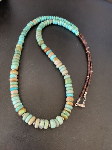 Navajo Pearls Royston Bead | Green Turquoise Necklace | Sterling Silver | 26" | Authentic Native American Handmade | 12533