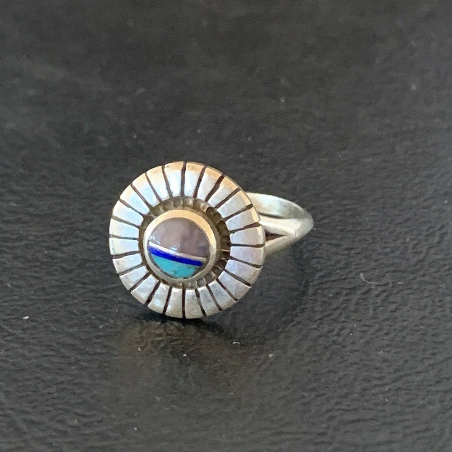 Navajo Blue Turquoise Sugilite Inlay Ring | Sz 7.5 | Authentic Native American Handmade | 11193