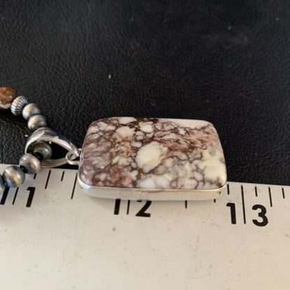 Navajo Wild Horse Turquoise Necklace Pendant | Sterling Silver | 21" | Authentic Native American Handmade | 13863