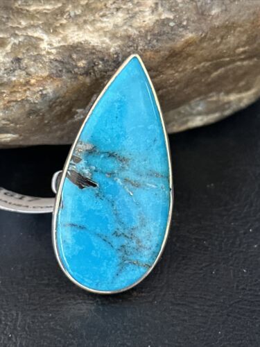 Women's Navajo Handmade Blue Kingman Turquoise Ring | Sterling Silver | Sz 9 | 11617