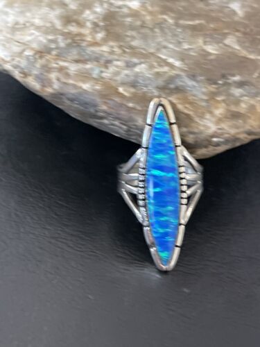 Native American Women's Navajo Blue Opal Ring | Sterling Silver | Sz 8 | 10308