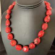 Native American Navajo Red Coral Bead Necklace | Sterling Silver | 18" | 13408