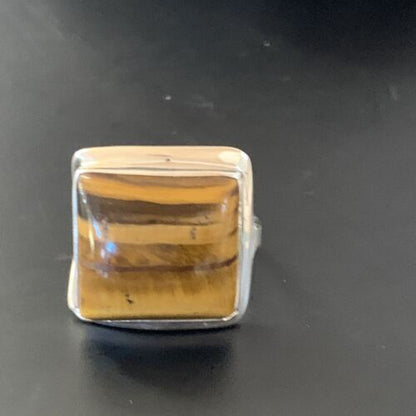Native American Square Tigers Eye Ring | Sterling Silver | Sz 7 | 11433 - Masha USA