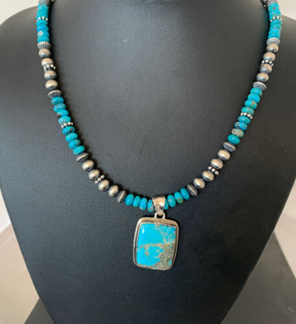 Men's Spiderweb Turquoise Pendant | Navajo Pearls Sterling Silver Necklace | Authentic Native American Handmade | 1015