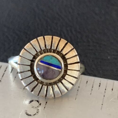 Native American Women's Navajo Blue Turquoise Sugilite Inlay Ring | Sz 6 | 11180