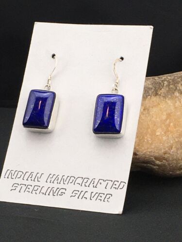 Southwestern Navajo Lapis Dangle Earrings | Sterling Silver | 0.75" | 1330