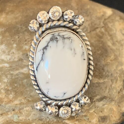 Native American White Buffalo Turquoise Ring | Navajo Sterling Silver | Sz 7.5 | 13353